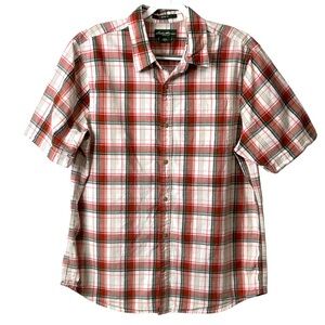 Eddie Bauer Mens Classic Fit Collared‎ Short Sleeve Shirt Plaid Red White Sz XL
